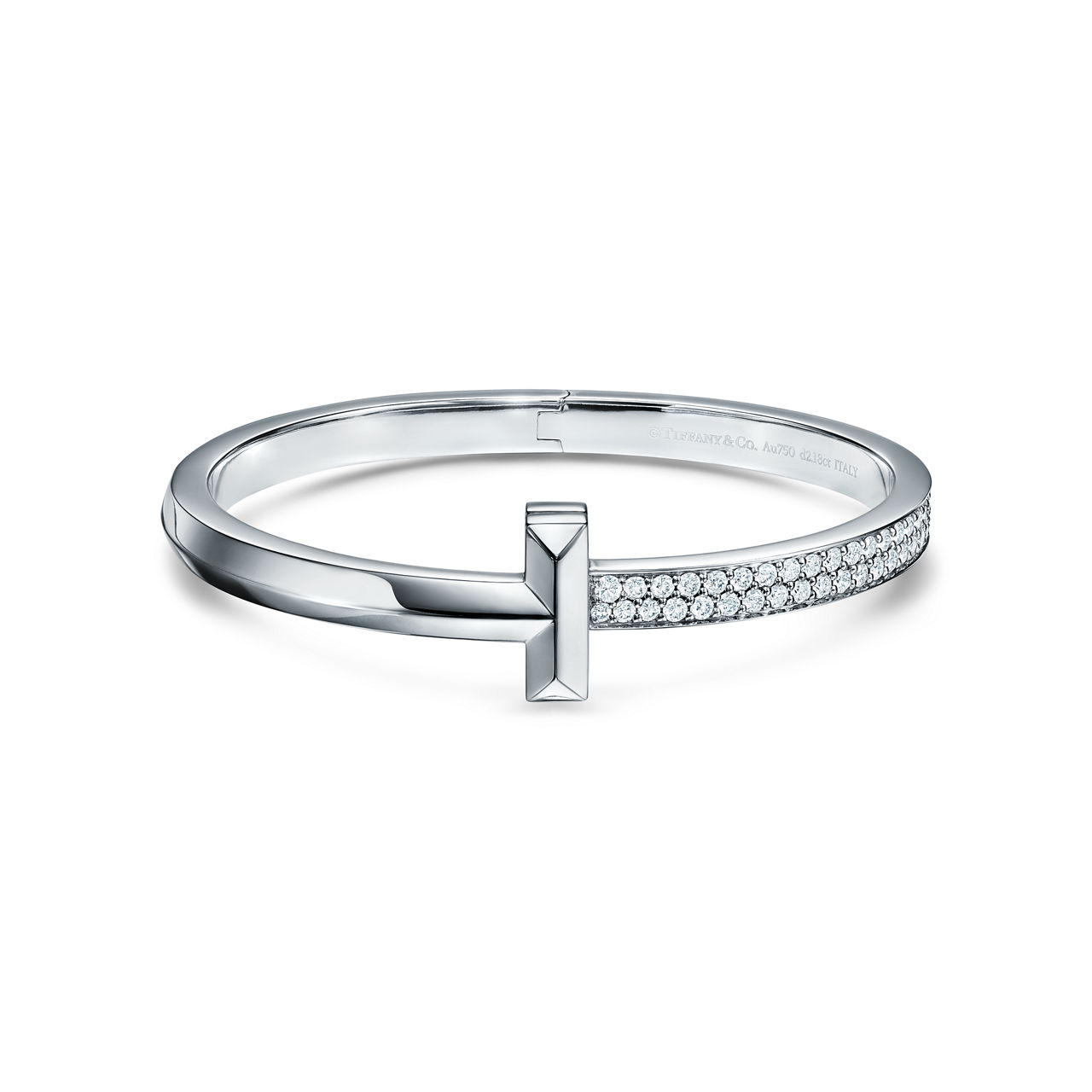 Tiffany T:T1 Wide Diamond Hinged Bangle in White Gold | Tiffany