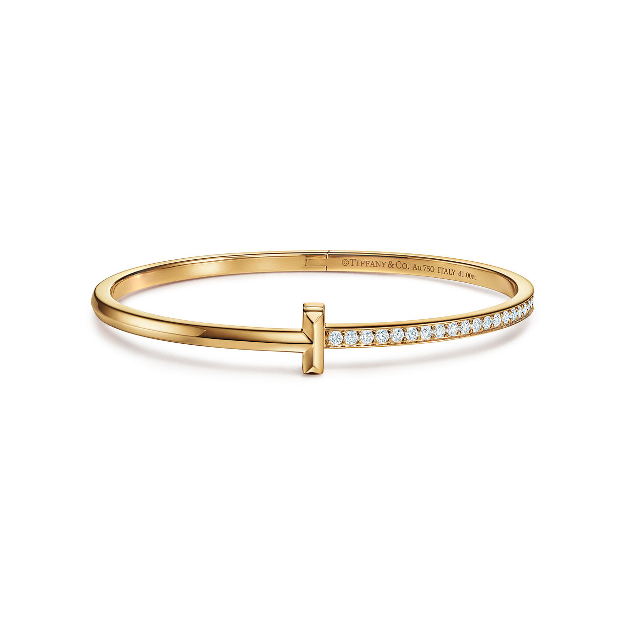 T1 Narrow Diamond Hinged Bangle in Yellow Gold