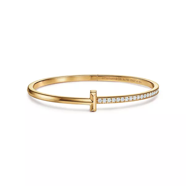 T1 Narrow Diamond Hinged Bangle in Yellow Gold