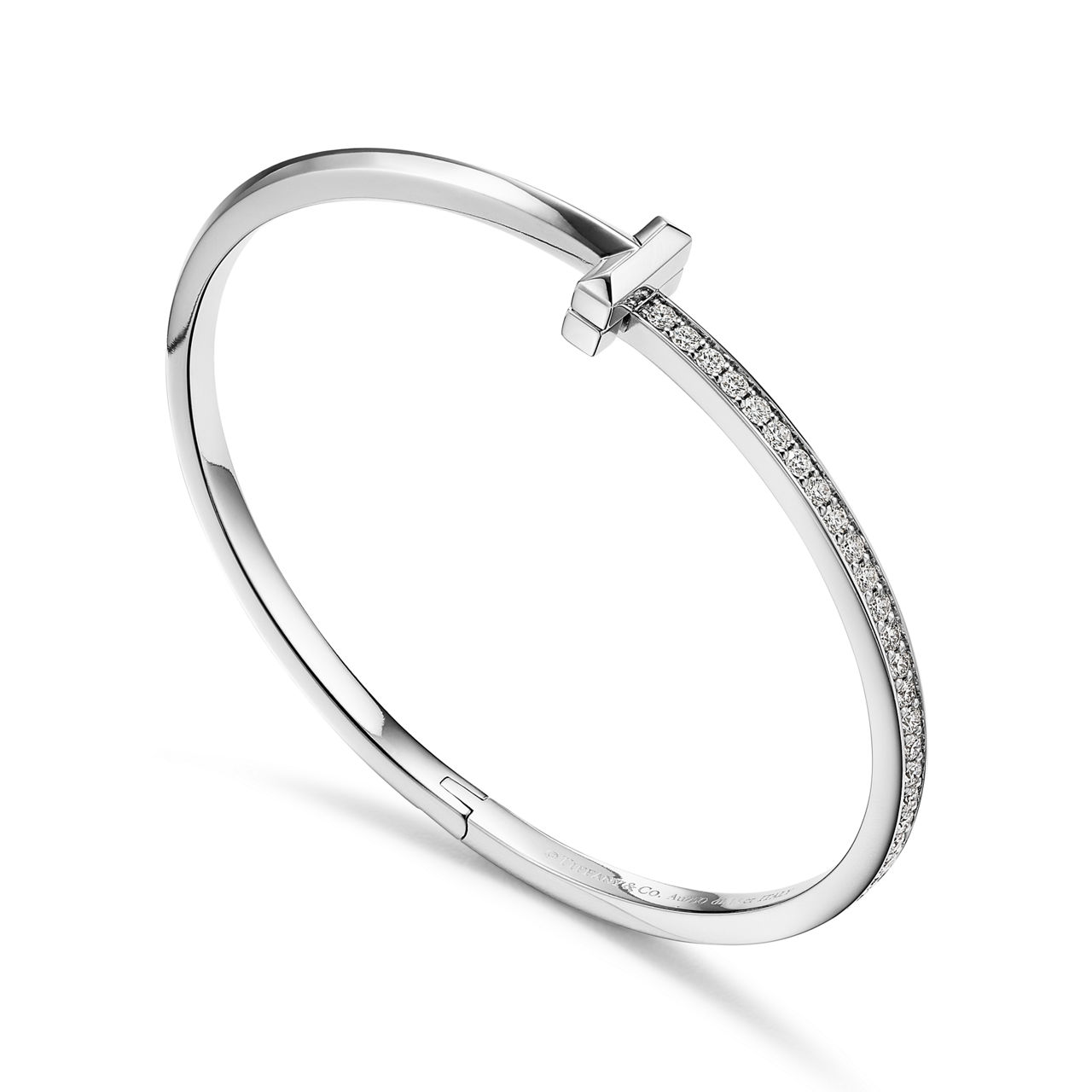 Tiffany T:T1 Narrow Diamond Hinged Bangle in White Gold image number 3