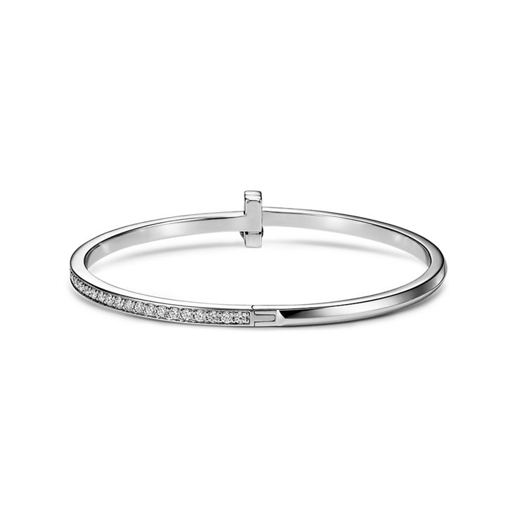 Tiffany T:T1 Narrow Diamond Hinged Bangle in White Gold image number 4