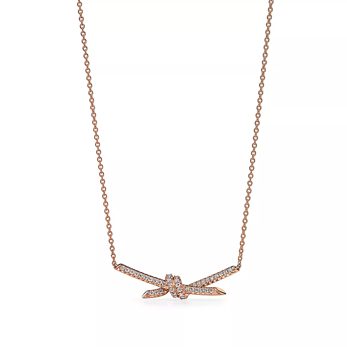 Tiffany Knot Pendant w/Chain 18K 로즈 골드 다이아몬드 One Scale