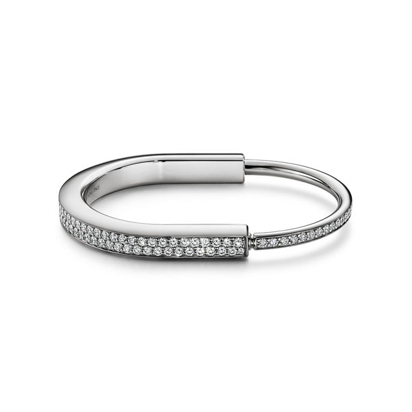 Tiffany Lock:Bangle in White Gold with Full Pavé Diamonds