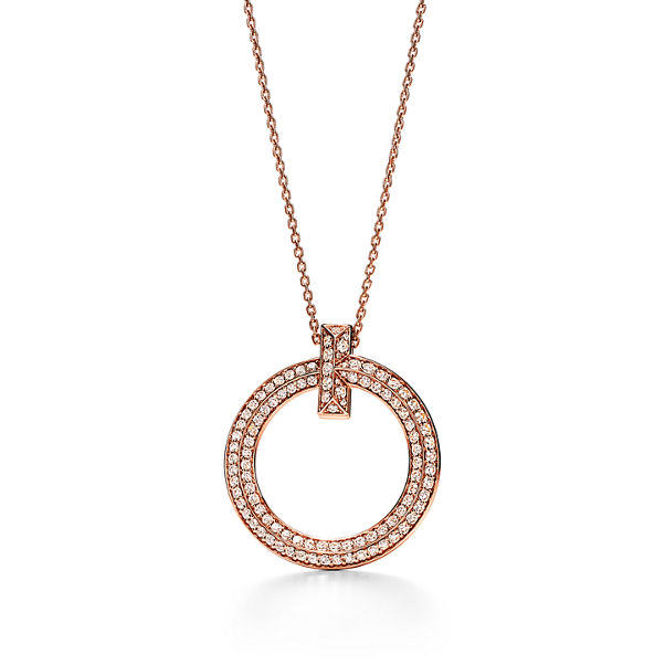 Tiffany T:T1 Circle Pendant in 18k Rose Gold with Diamonds, Large