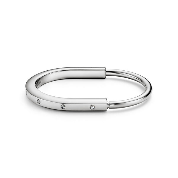 Tiffany Lock:Bangle in White Gold with Diamond Accents