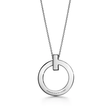 Tiffany T:Pendentif Cercle T1 en or blanc 18 carats et diamants. Large., 3
