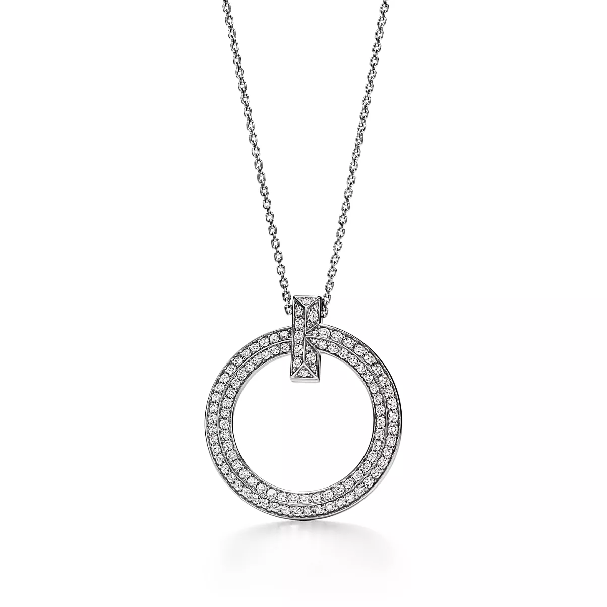 T1 Circle Pendant in 18k White Gold with Diamonds, Large