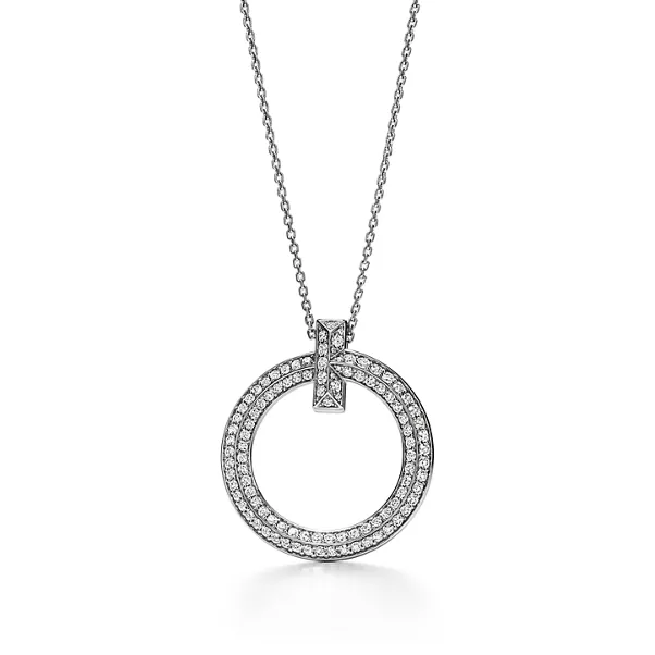 Pendente Circle T1 in oro bianco con diamanti, grande
