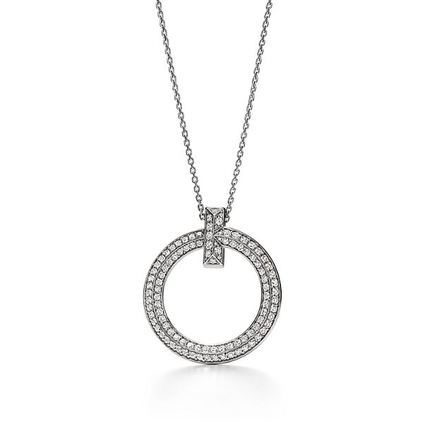 Tiffany T:T1 Circle Pendant in 18k White Gold with Diamonds, Large