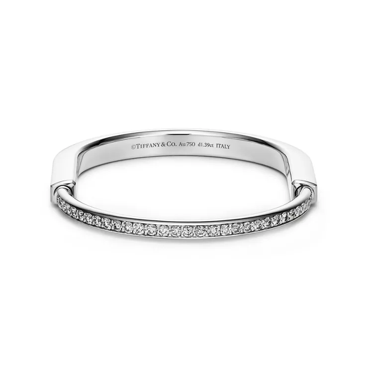 Tiffany Lock:Bangle in White Gold with Half Pav&eacute; Diamonds, 4