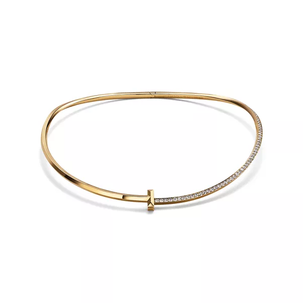 T One partiell besetztes Diamantcollier in Gelbgold