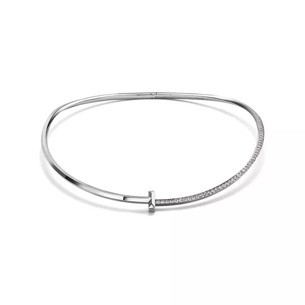 T1 Half Diamond Necklace in White Gold