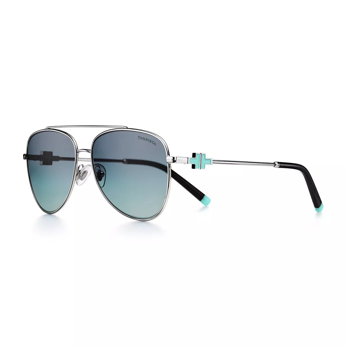 Pilot Sunglasses in Silver-colored Metal with Gradient Blue Lenses