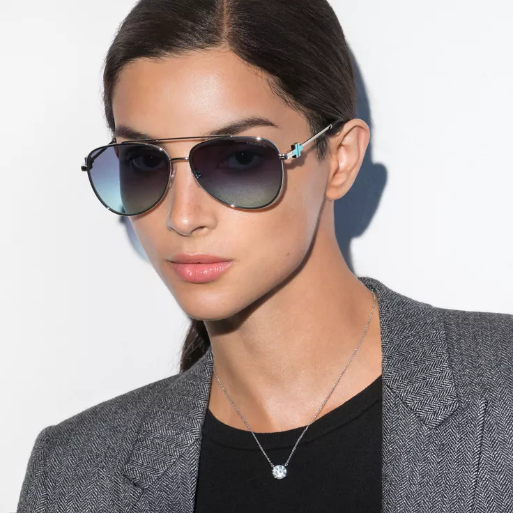 Tiffany T:Pilot Sunglasses in Silver-colored Metal with Gradient Blue Lenses, 1
