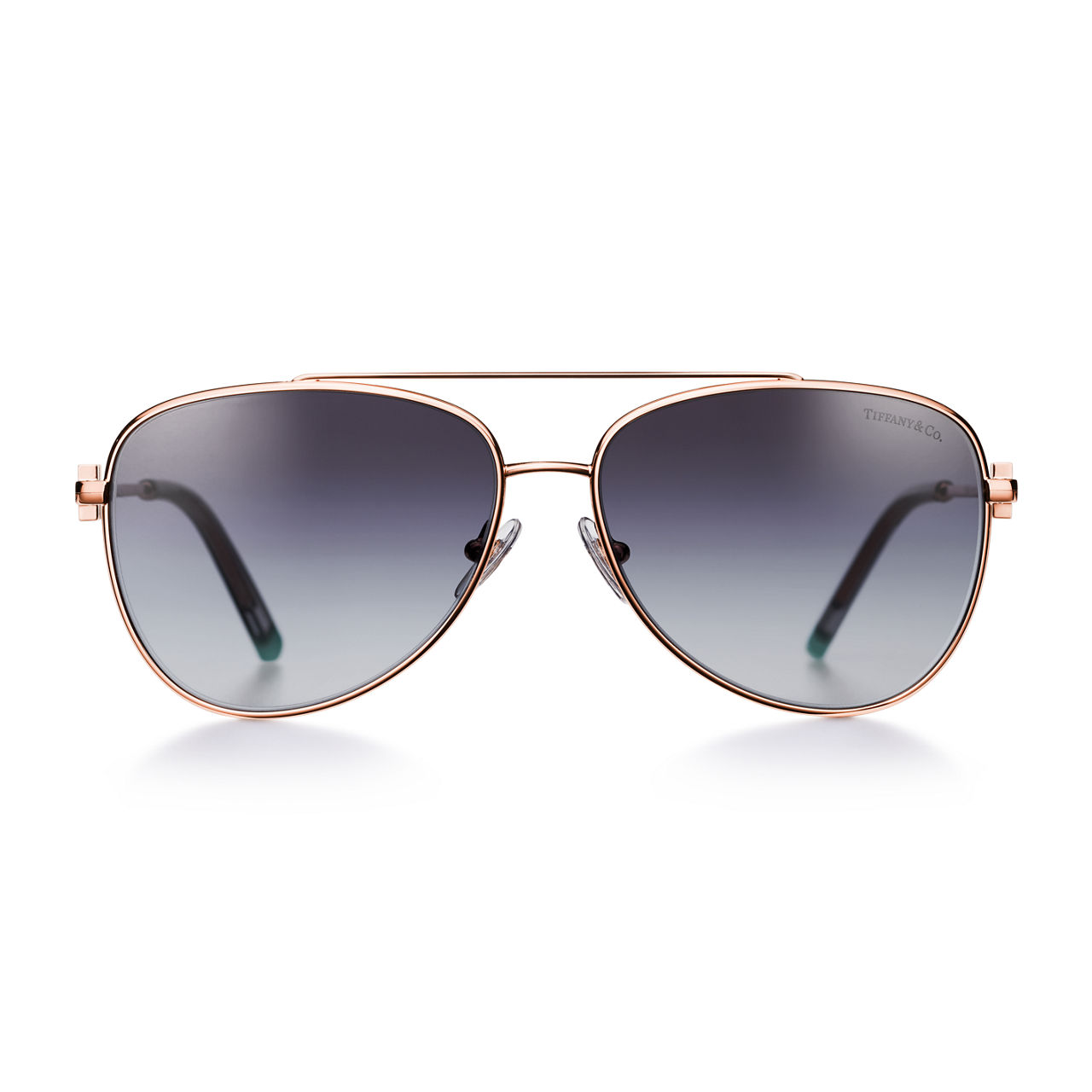 Tiffany T:Pilot Sunglasses in Rose Gold-colored Metal with Gradient Gray Lenses image number 2