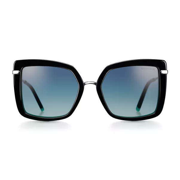 Square Sunglasses in Black Acetate with Gradient Tiffany Blue® Lenses