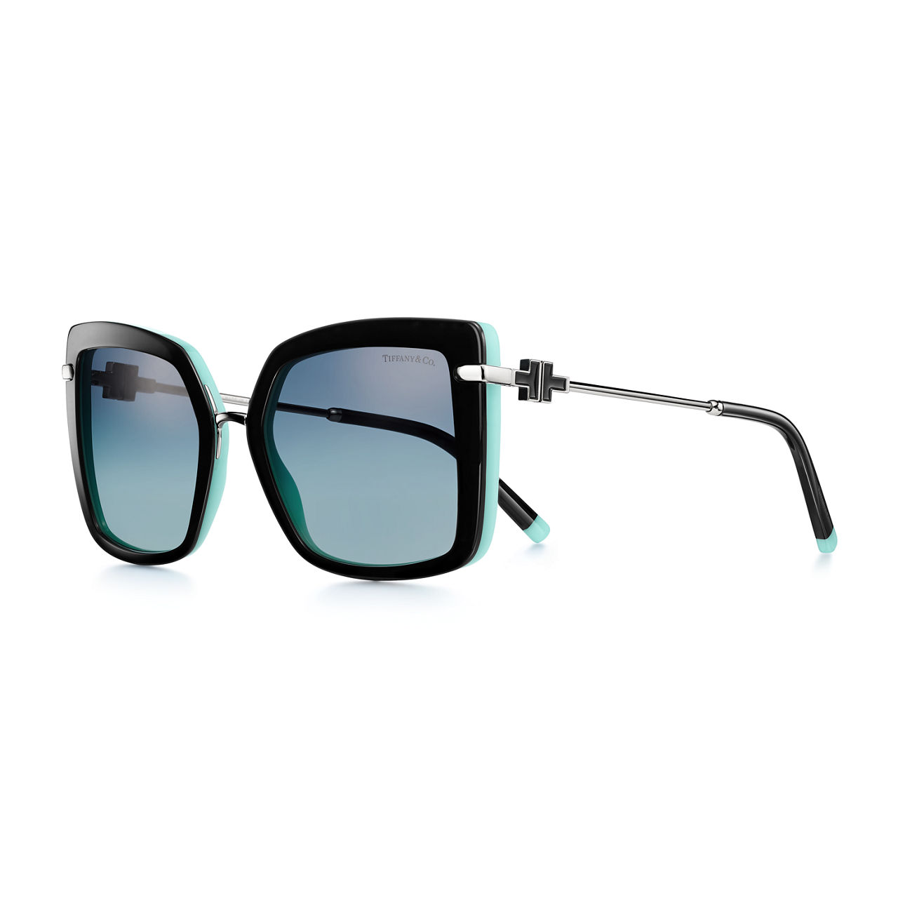 Tiffany T:Quadratische Sonnenbrille aus schwarzem Acetat mit Gläsern mit Farbverlauf in Tiffany Blue® Bildnummer 0