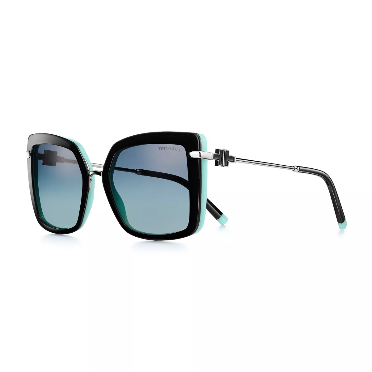 Square Sunglasses in Black Acetate with Gradient Tiffany Blue&reg; Lenses