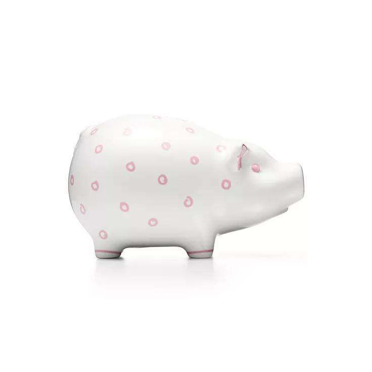 Dot Piggy Bank in Earthenware with Pink Accents, 1
