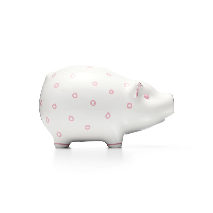 Dot Piggy Bank in Earthenware with Pink Accents image number 1