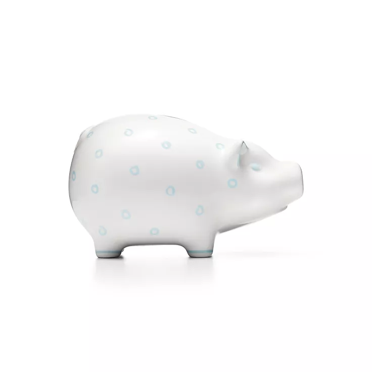 Dot Piggy Bank in Earthenware with Blue Accents, 1