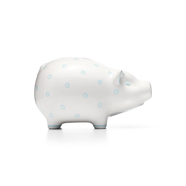 Dot Piggy Bank in Earthenware with Blue Accents