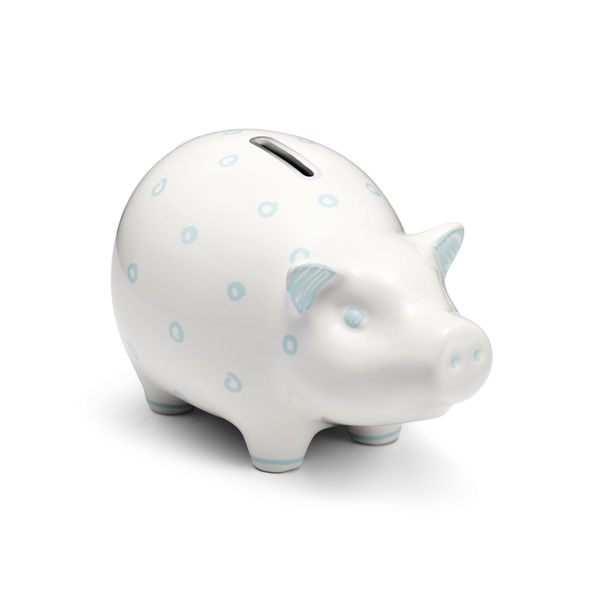 Dot Piggy Bank in Earthenware with Blue Accents