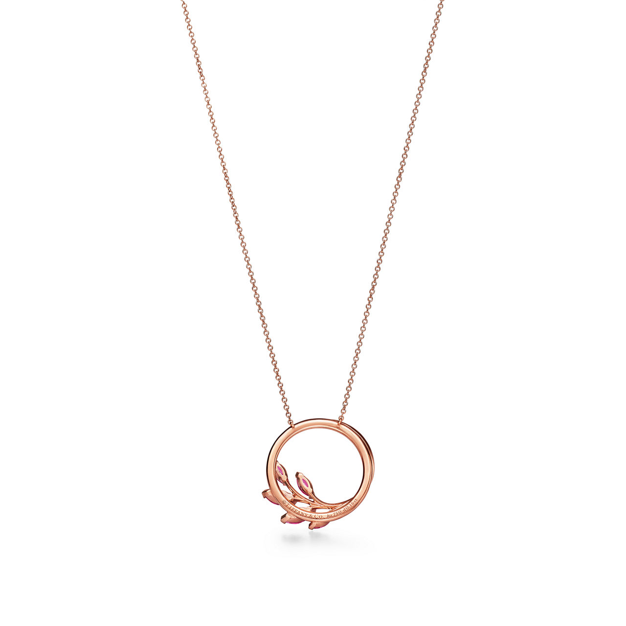 Tiffany Victoria®:Diamond Vine Circle Pendant with Pink Sapphires in Rose Gold image number 2