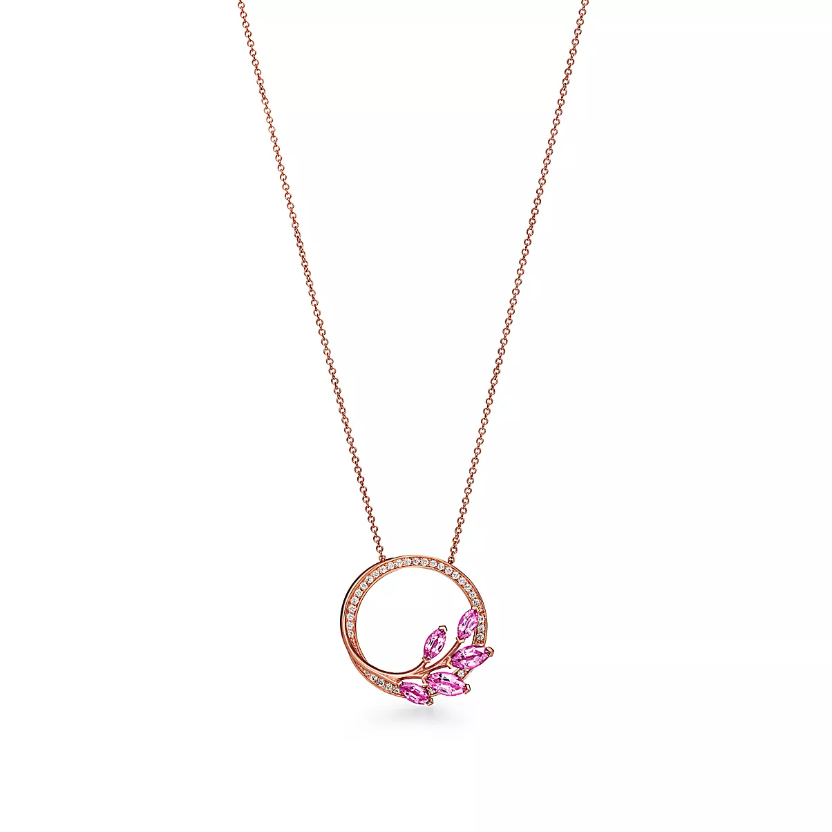 Tiffany Victoria Pendant w/Chain 18K 로즈 골드 핑크 사파이어 One Scale