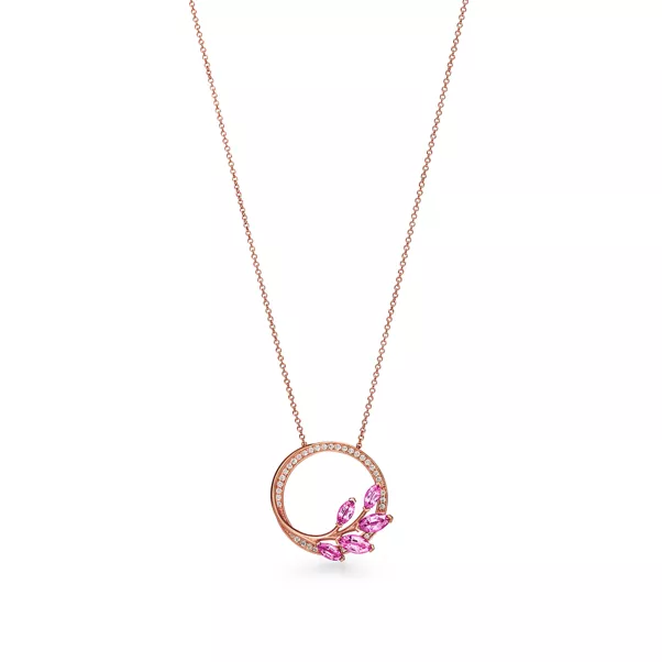 Colgante Vine Circle de diamantes con zafiros rosas en oro rosa