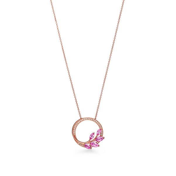 Tiffany Victoria®:Diamond Vine Circle Pendant with Pink Sapphires in Rose Gold