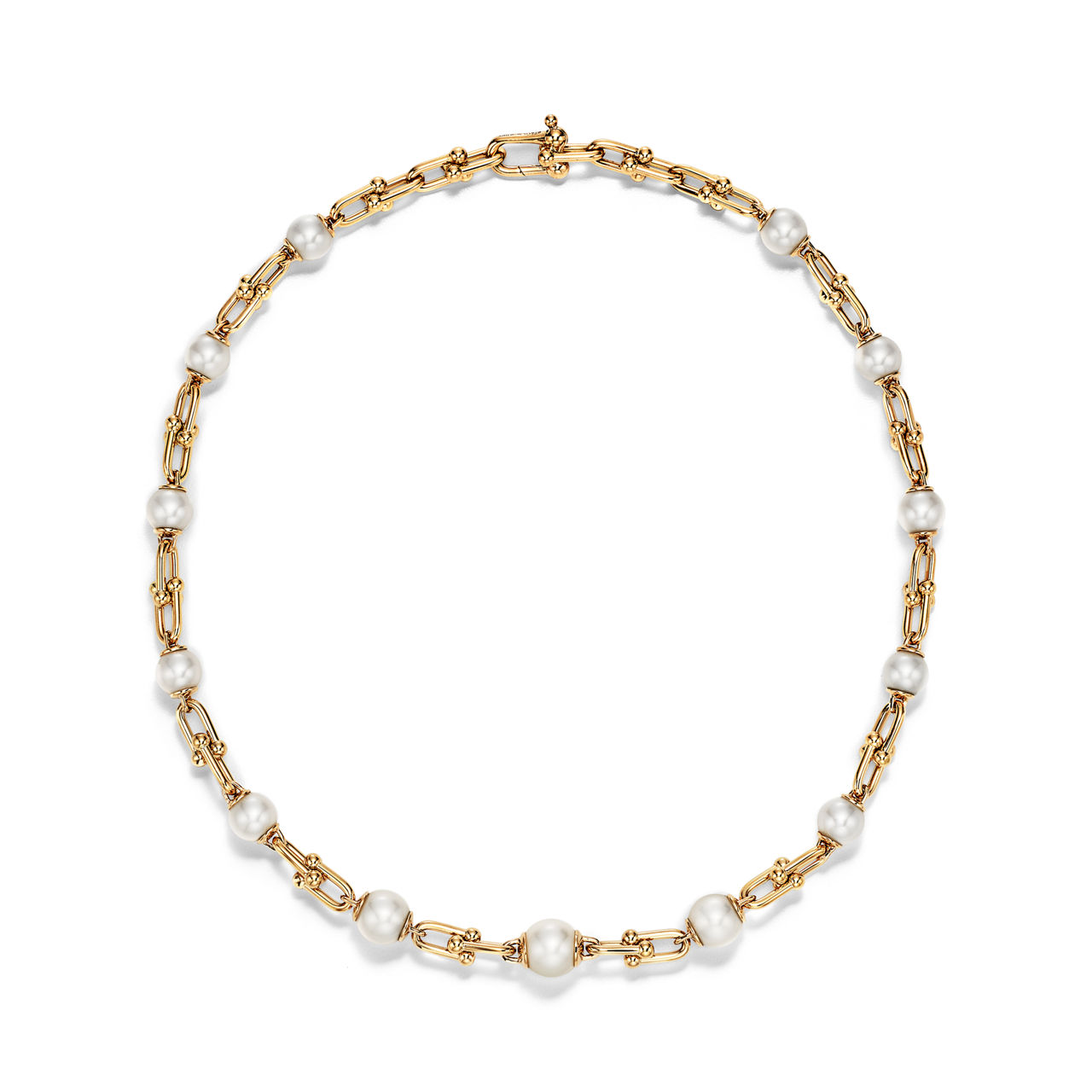 Tiffany HardWear:Graduated Link Necklace in Yellow Gold with Freshwater Pearls image number 2