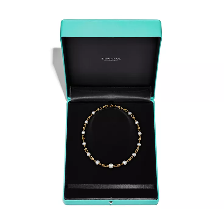 Tiffany HardWear:Graduated Link Necklace in Yellow Gold with Freshwater Pearls, 4