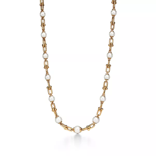 Gliederhalskette in abgestuftem Design in Gelbgold mit Süßwasserperlen