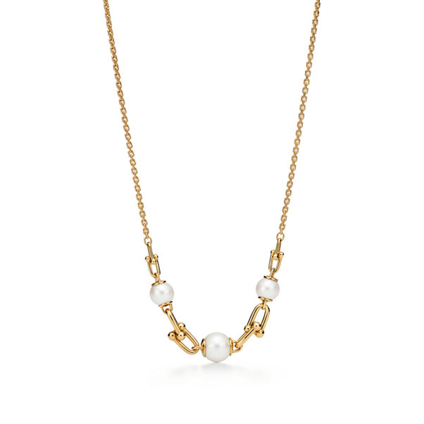 Tiffany HardWear:Link Necklace in Yellow Gold with Freshwater Pearls