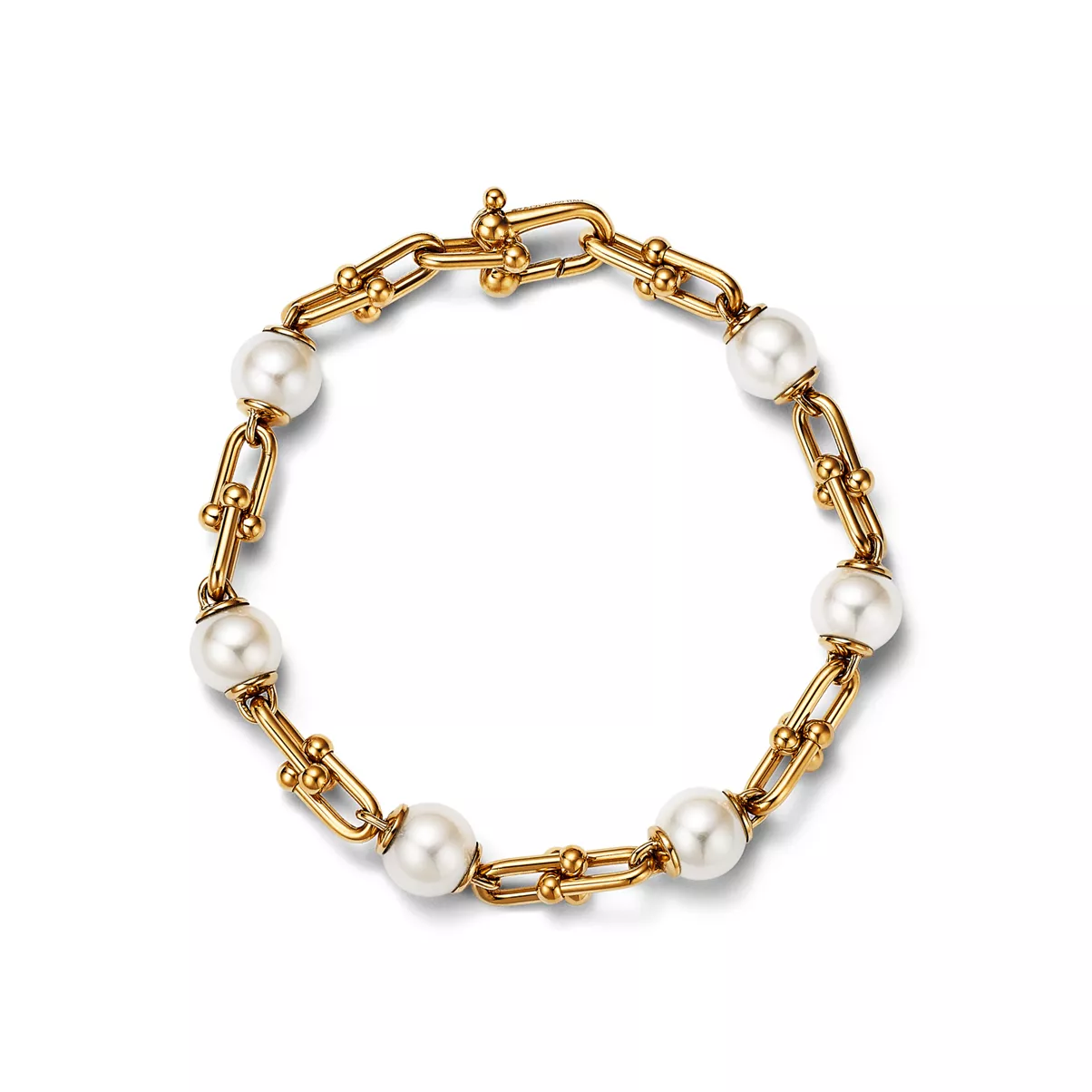 Link Bracelet in Yellow Gold with Freshwater Pearls