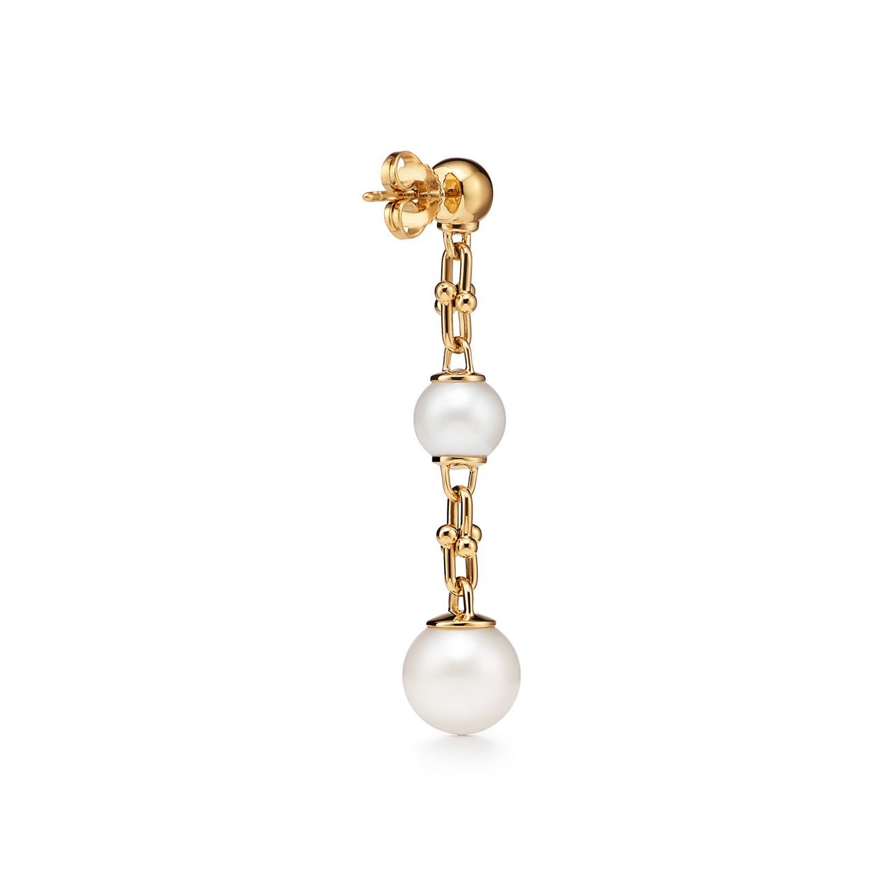 Tiffany HardWear:Triple Drop Link Earrings in Yellow Gold with Freshwater Pearls image number 2