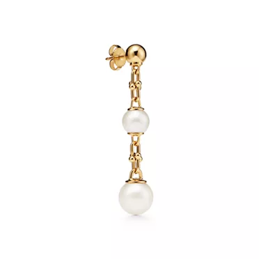Tiffany HardWear:Triple Drop Link Earrings in Yellow Gold with Freshwater Pearls, 3