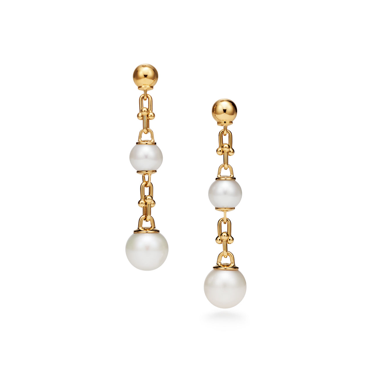 Tiffany HardWear:Triple Drop Link Earrings in Yellow Gold with Freshwater Pearls image number 0