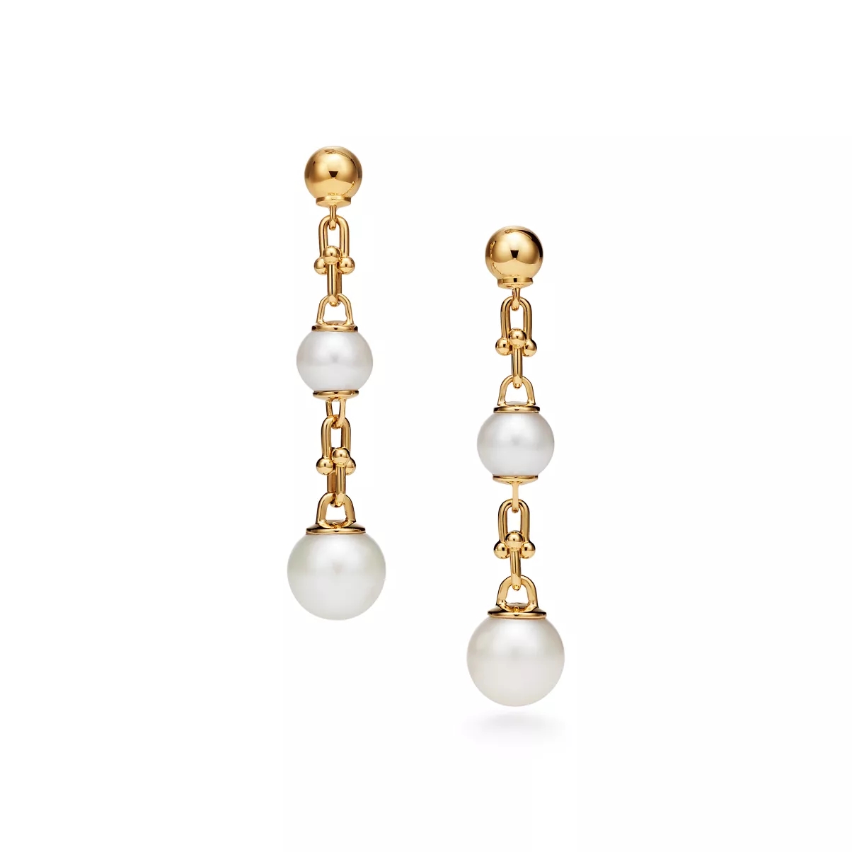 Triple Drop Link Earrings in Yellow Gold with Freshwater Pearls