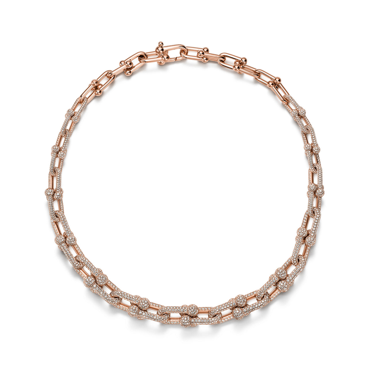 Tiffany HardWear:Graduated Link Necklace in Rose Gold with Pavé Diamonds image number 2