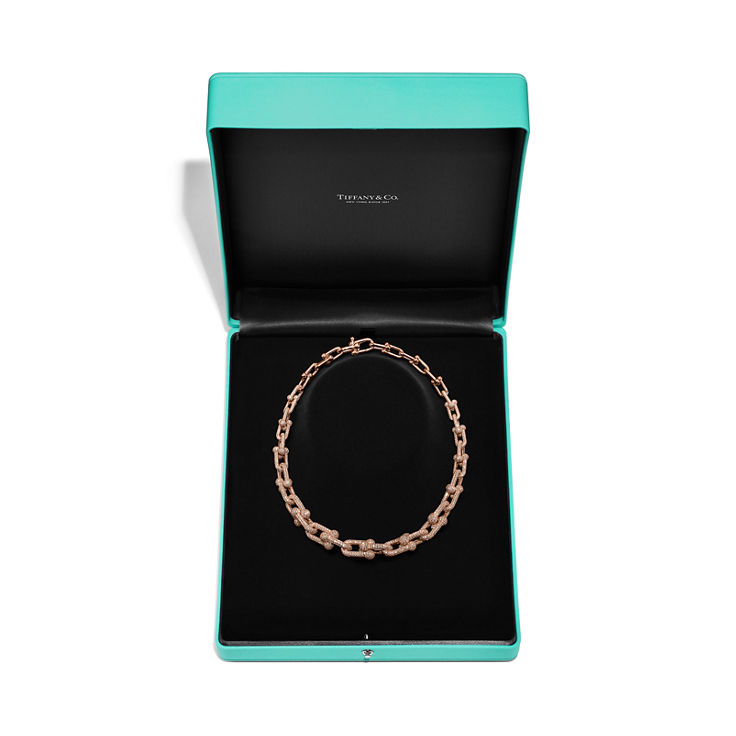 Tiffany HardWear:Graduated Link Necklace in Rose Gold with Pavé Diamonds image number 4