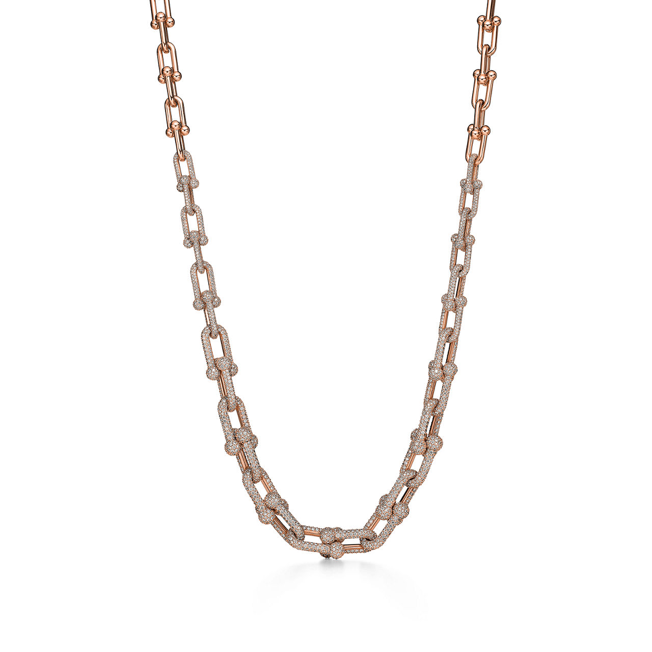 Collar de eslabones escalonados de oro rosa con diamantes en pavé
