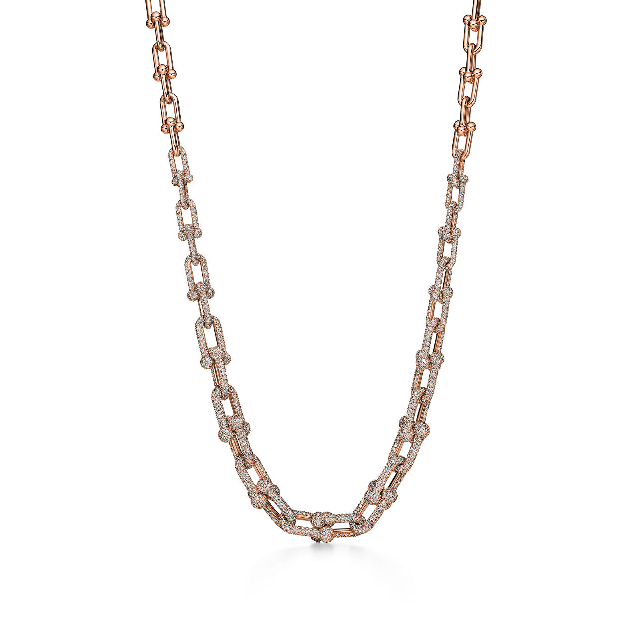 Graduated Link Necklace in Rose Gold with Pavé Diamonds