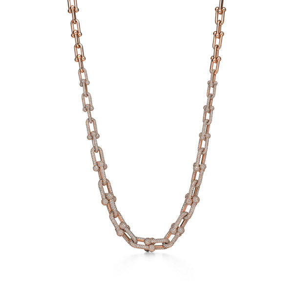 Tiffany HardWear:Graduated Link Necklace in Rose Gold with Pavé Diamonds