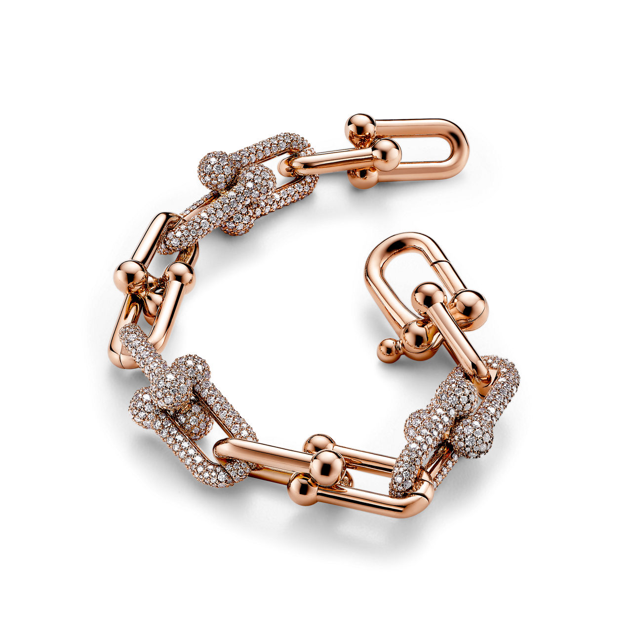 Tiffany HardWear:Large Link Bracelet in Rose Gold with Pavé