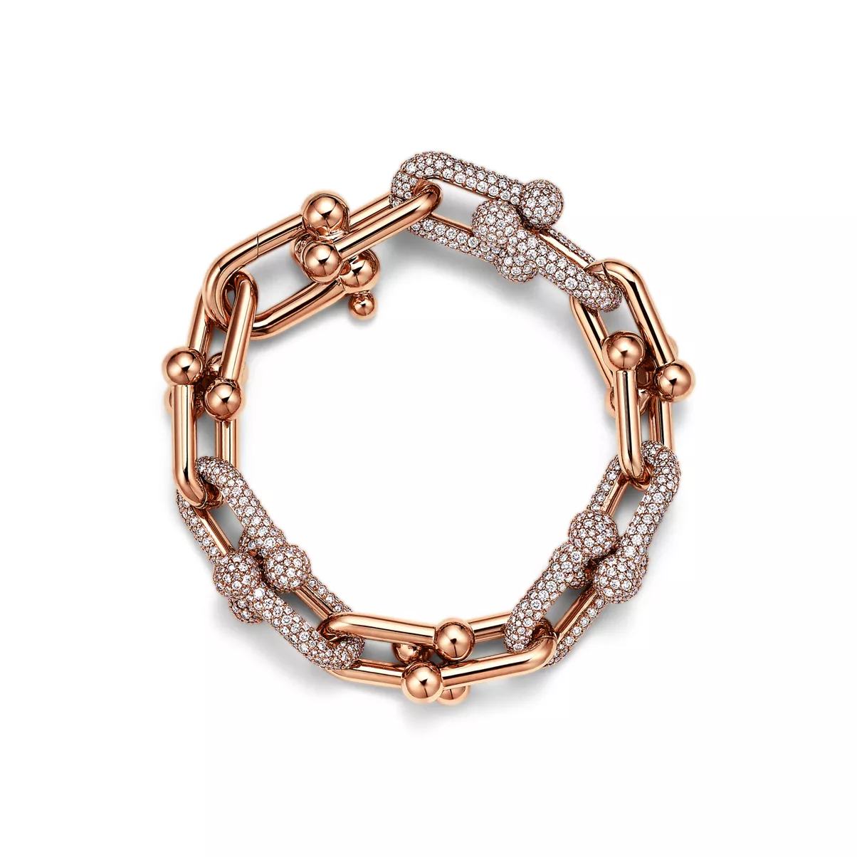 Large Link Bracelet in Rose Gold with Pav&eacute; Diamonds