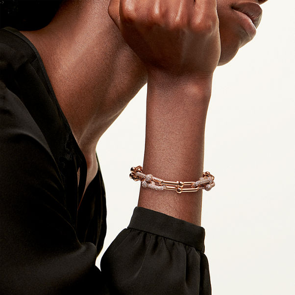 Tiffany HardWear:Gliederarmband, große Glieder in Roségold mit Pavé-Diamanten