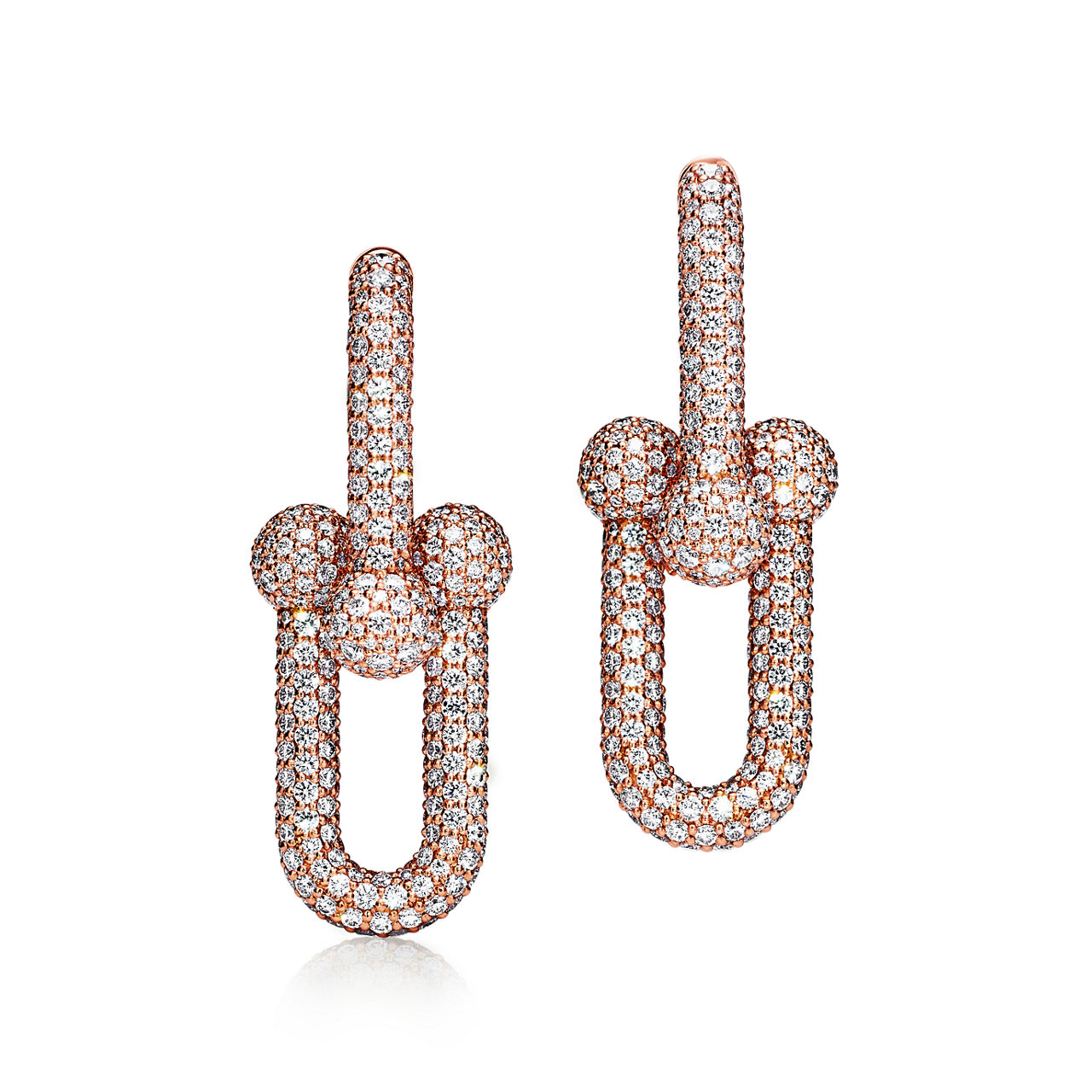 Large Link Earrings in Rose Gold with Pavé Diamonds