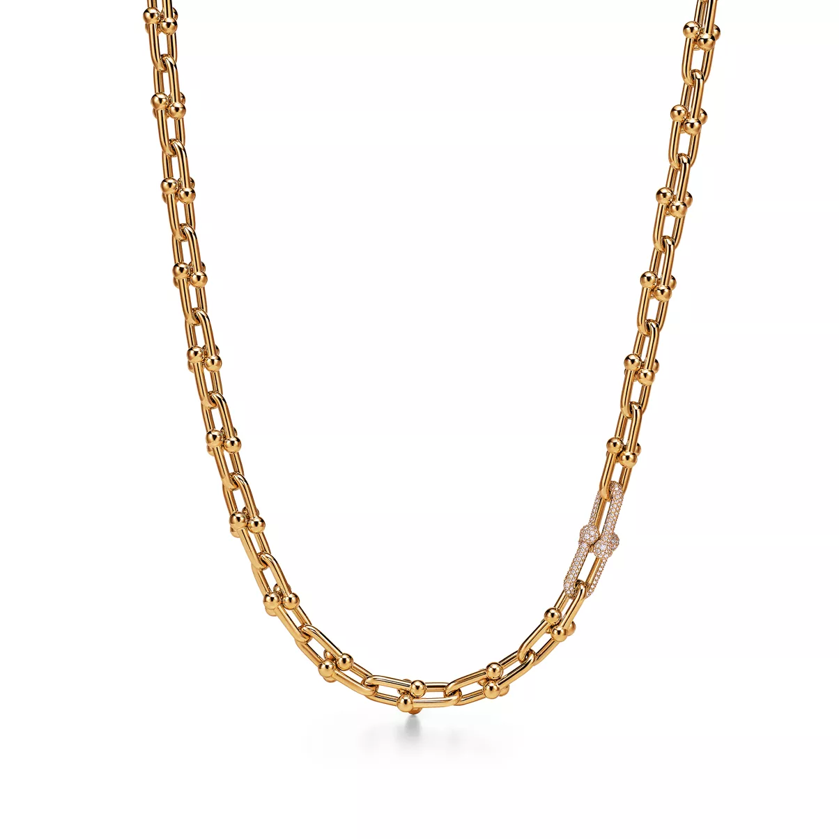 Medium Link Necklace in Yellow Gold with Diamonds
